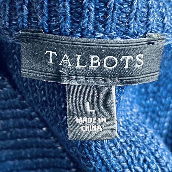 Talbots Cardigan Sweater Womens Size Large Navy Blue Open 100% Linen Lightweight - Picture 5 of 6